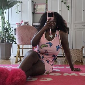 Pink Butterfly Print Romper